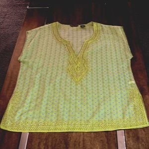 New York & Company Lime green/blue sleeveless women’s tunic top
